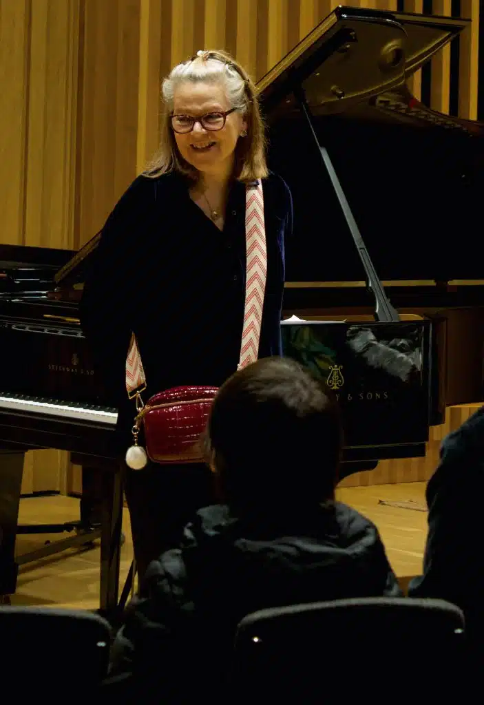 Kathryn Stott speaking at Young Sounds UK's Thrive Piano Masterclass at Chetham's School of Music