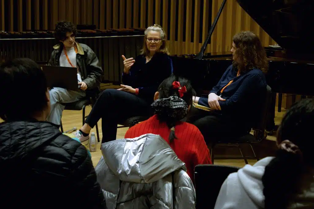 Kathryn Stott, Myriam Lowe and Jessica Burroughs doing a Q&A at Young Sounds UK's Thrive Piano Masterclass at Chetham's School of Music